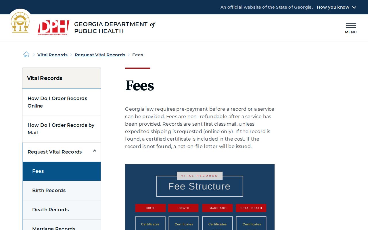 Henry County Georgia vital record fees