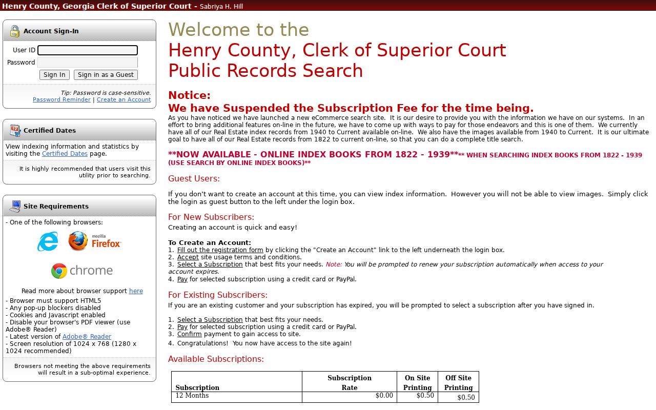 Henry County street directory deed and lien index